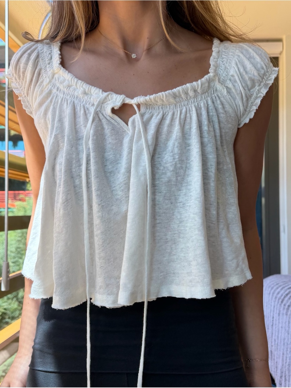 Free People Dahlia Tie Front Linen & Cotton T-Shirt